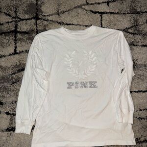 PINK Victoria's Secret White Long Sleeve Logo Tee